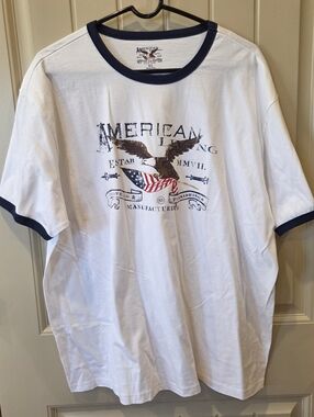 NWT American Living Ralph Lauren Patriotic Eagle Ringer Tee Shirt XL White Navy